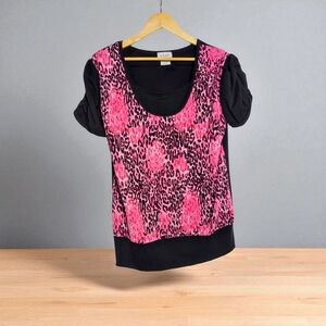 Vintage Xclusiv Sz XL Black and Pink Leopard Print Blouse